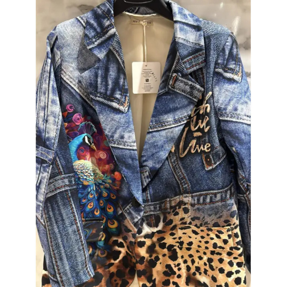 L903 Loowie Italian Parrot Leopard Print Blazer One Size